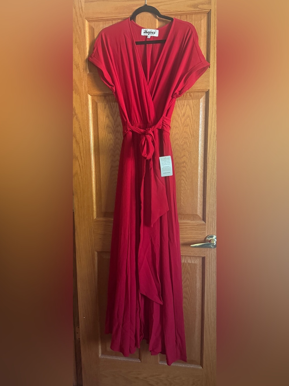 Elegant Red Wrap Maxi Dress with Tie Waist